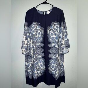 H&M Navy and White Paisley Long Sleeve Dress